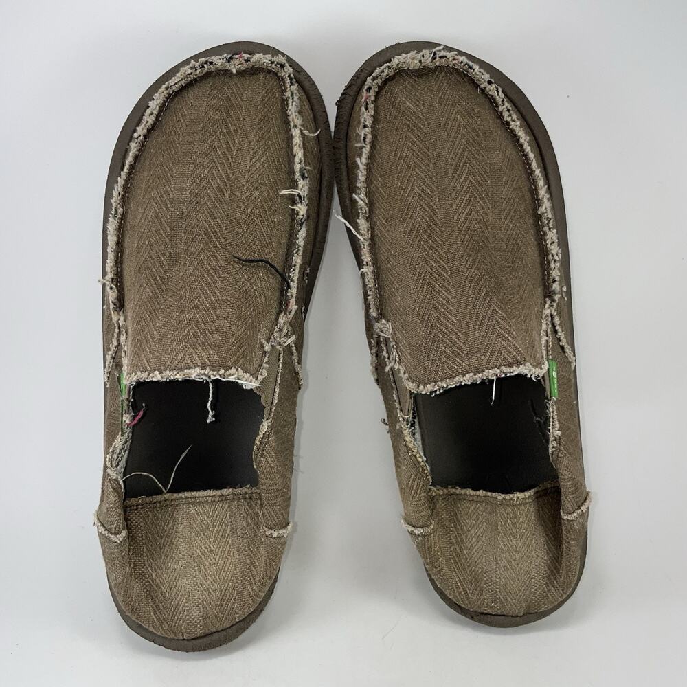Sanuk Vagabond Tan Canvas Slip On Sidewalk Surfer Shoes Mens Size 12 Loafers - Picture 5 of 11
